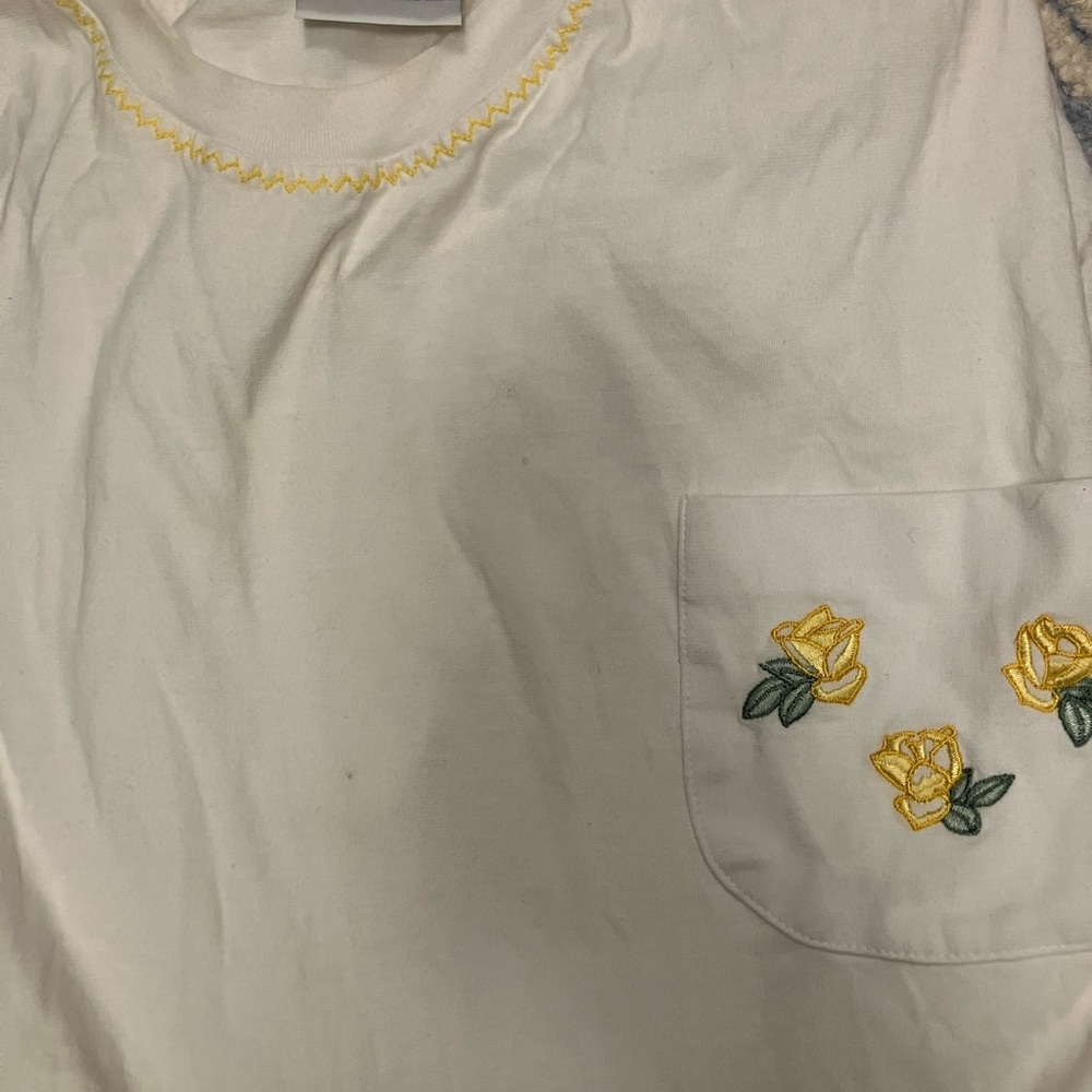 Yves Delormes nightgown short sleeve Yellow Floral Embroidery L NWOT